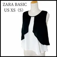美品✨ZARA BASIC ノースリーブブラウス 白×黒 フレア S