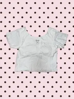 ホワイト フリル付き半袖Tシャツ