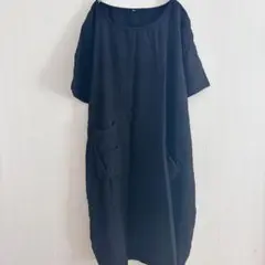 ゆったり ワンピース XL ブラック 黒 体型カバー 楽ちん ポケット付