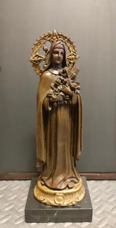 フランス アンティーク ルルドの聖母像 台座教会彫刻 18cm 19世紀頃