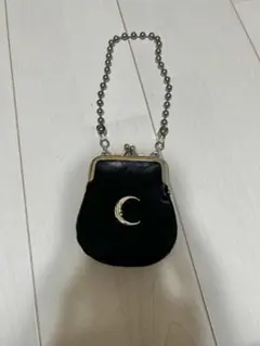 レザーショルダー付　がま口コインケース 月　ブラック