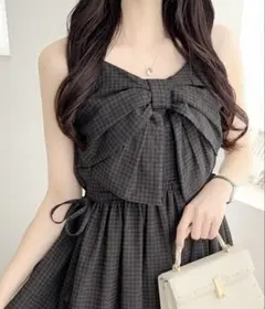 mily bilet春夏に映えるビッグリボンチェック柄ティアードワンピース