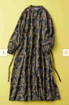 美品 よそおい掲載 パラスパレス 百草柄ボトル襟シャツワンピース 2