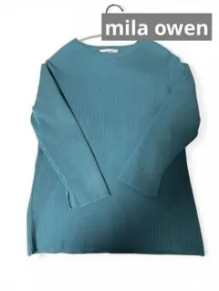 milaowen ミラオーウェン リブニット M 七分袖 ブルー ターコイズ