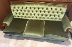 ヴィンテージ 緑色 猫脚 ベルベットソファのサムネイル