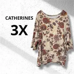CATHERINES花柄ペイズリー五分袖チュニック 3X