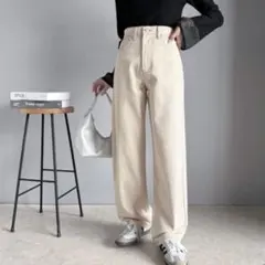 クラシカルエルフ　ゆったりハイウエストワイドストレート無地チノ　ナチュラル　M