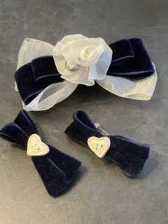 ヘアアクセサリーセット　リボンバレッタ　ベロア　お洒落