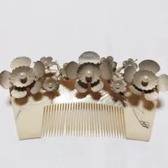 梅の花飾り　櫛　銀色　骨董　ヴィンテージ