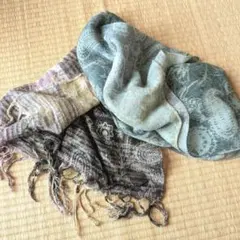 緑のグラデーション ペイズリー柄 ストール フリンジ付き　アジアン