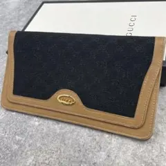 GUCCI グッチ　長財布　ナイロン　黒　ブラック　レザー　ブラウン