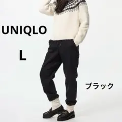 【ユニクロ】ヒートテック　ボア　スウェット　パンツ　レディース　ブラック　L