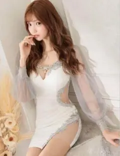 JEWELS サイドカットレース刺繍ホワイト キャバドレス