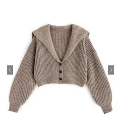 （GRL） セーラーカラーショート丈ニットカーディガン ブラウン ベージュ