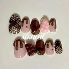 ネイルチップ　現品　オーダー　チョコネイル　バレンタイン　ハート　no.79