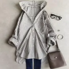 美品▲スピック& スパン//コットンタイプライターシャツ▲ブラウンストライプ