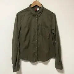 H&M コットン サファリシャツ エアリーシャツ 薄手 長袖 オリーブ カーキのサムネイル