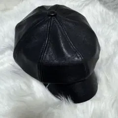 黒 キャスケット ハンチング帽 レザー