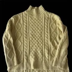 PLST ケーブル編みハイネックニット　黄色　M