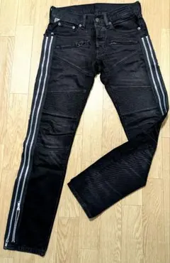 サイドジップ ブラックデニムパンツ