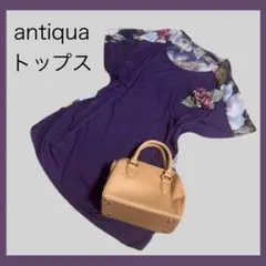 antiquaTシャツフラワー花柄シフォントップス紫アシンメトリーのサムネイル