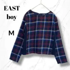 【イーストボーイ】ロービングチェック柄 長袖ニットカットソー　Mネイビー×赤