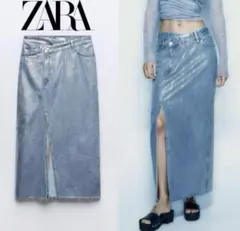 ZARA アシンメトリー デニムメタリックスカート XS