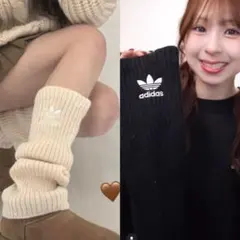 新品】⭐️白黒2点⭐️アディダスadidasリブ編みレッグウォーマー　ルーズりなてぃ