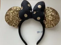 ディズニー カチューシャ ゴールド スパンコール ドットリボン