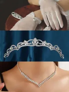 【ブライダル小物セット】パール付きショートグローブ・ティアラ・ネックレス