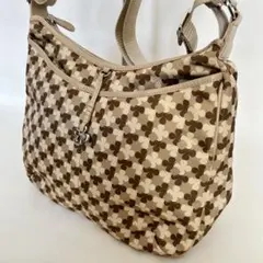 美品　マリクレール ナイロンショルダーバッグ 花柄 ブラウン クローバー　大容量