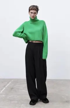 ZARA ザラ ニット　タートルネック　トップス　グリーン【未使用】
