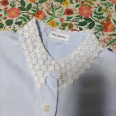 美品♥Play House 水色 半袖シャツ レース襟　昭和レトロ　大人可愛い