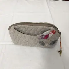 刺繍付きベージュポーチ 一点物