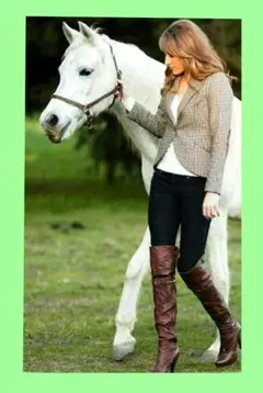 H&M　千鳥格子　チェック柄　バイカラーテーラードジャケット　レザー調襟と肘当て