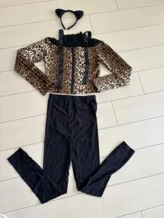 キッズ　ヒョウ柄コスプレ衣装 猫耳付き