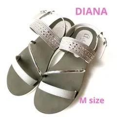 【美品】Diana ダイアナ メタルラインフラットサンダルビジュー 23.5