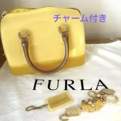 FURLA キャンディバッグ　イエロー　チャーム付き