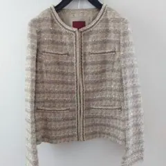 AMACA ノーカラーツイードジャケット ベージュ系 40