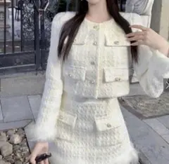 フェザーツイードジャケット×インパン裏地付きスカートセットアップ[pm634]