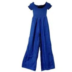 オーバーオール 【S】 ブルー サロペット 半袖 夏 フリル 古着 レディース