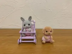 N0804-22★シルバニアファミリー うさぎと犬の赤ちゃん&ベビーカー
