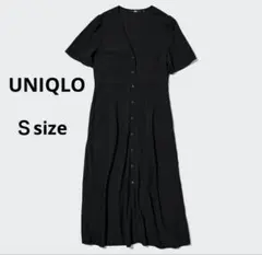 UNIQLO レーヨン Vネックフレアワンピース ブラック S（半袖）