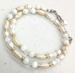 レディースブレス 2重巻き ホワイトパール ＆淡水パール M-500