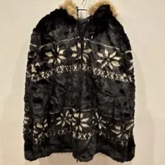 美品✨️ 【L】1点もの ジャンバー アウター ブラック 黒 長袖 ファー 古着のサムネイル