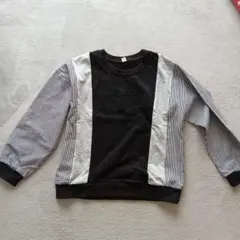 TEANS ロゴ入りトレーナー ブラック ストライプ