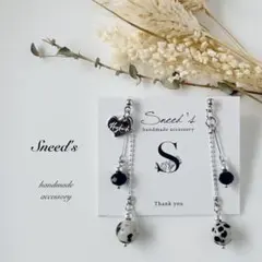 ▪ダルメシアン＆デザインビーズ×ハート♡メタルチャームピアス／イヤリング