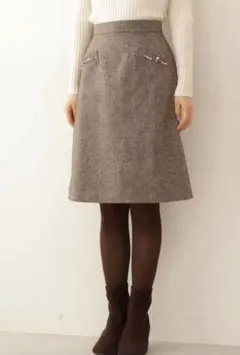 ▼プロポーションボディドレッシング ラメツイード台形スカート