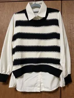 ACROSS ニットストライプ長袖シャツ