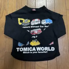 【100】トミカ 長袖 トレーナー ロンT 黒 働く車 パトカー 消防車